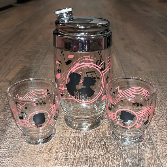 Vintage You Me Ours Cocktail Drink Shaker Music Note Shot Glass Bartender Set - Picture 1 of 5